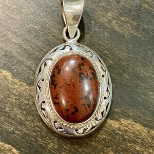 Sterling Silver 925 Cabochon Mahogany Obsidian Pendant